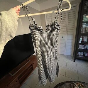 Strapping black gingham mini dress